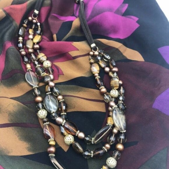 Brown Beaded Multi Strand Necklace 19" - Picture 6 of 10